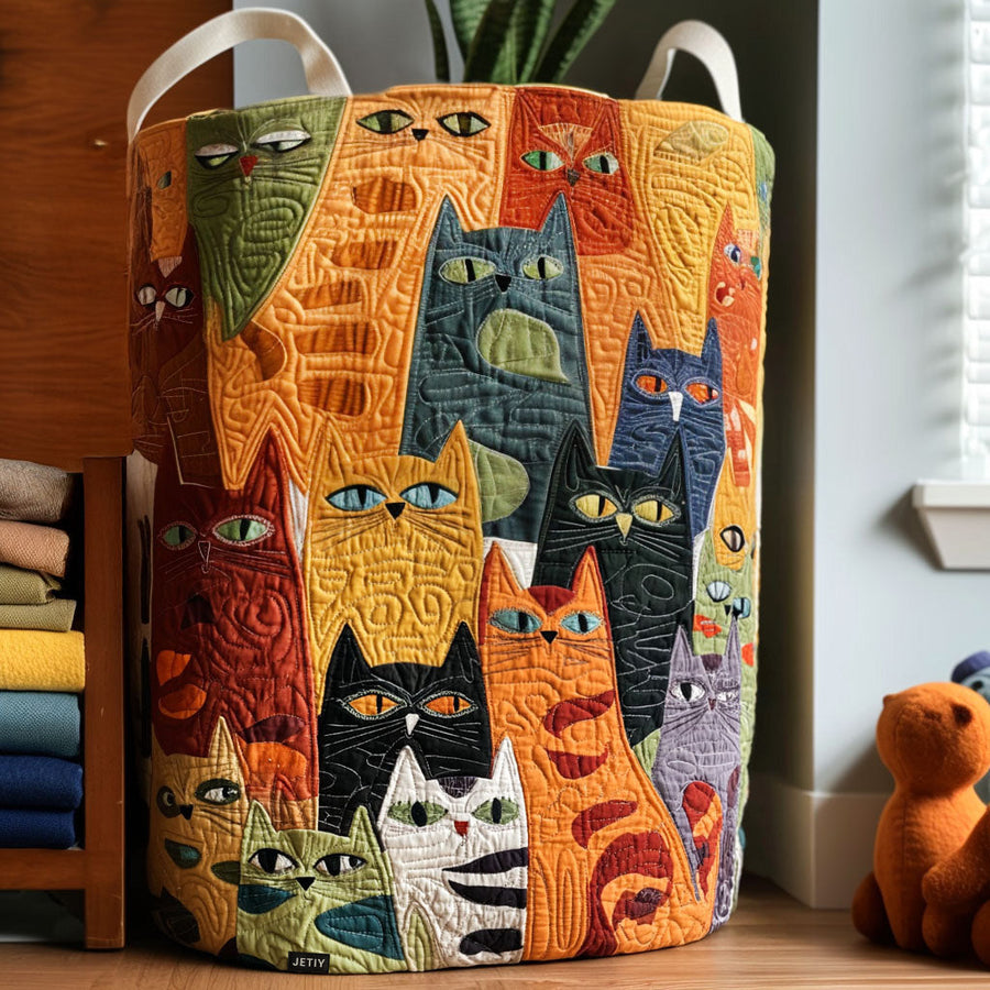 Alta™ Stacked Cats Quilted Laundry Basket