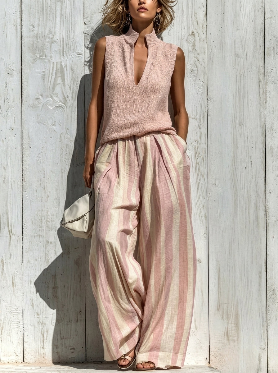 Sofía | Striped Knit Top & Palazzo Pants Set