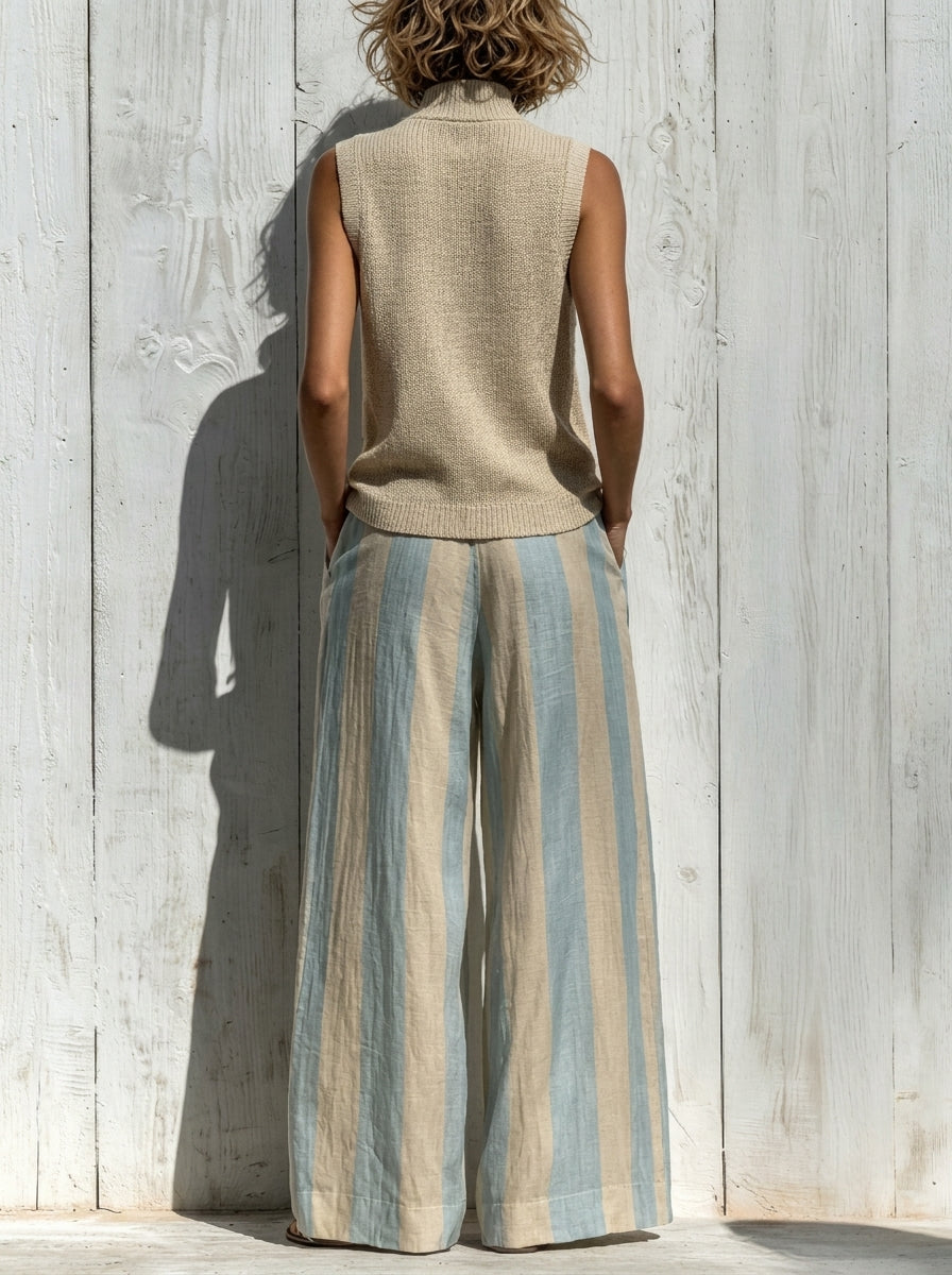 Sofía | Striped Knit Top & Palazzo Pants Set