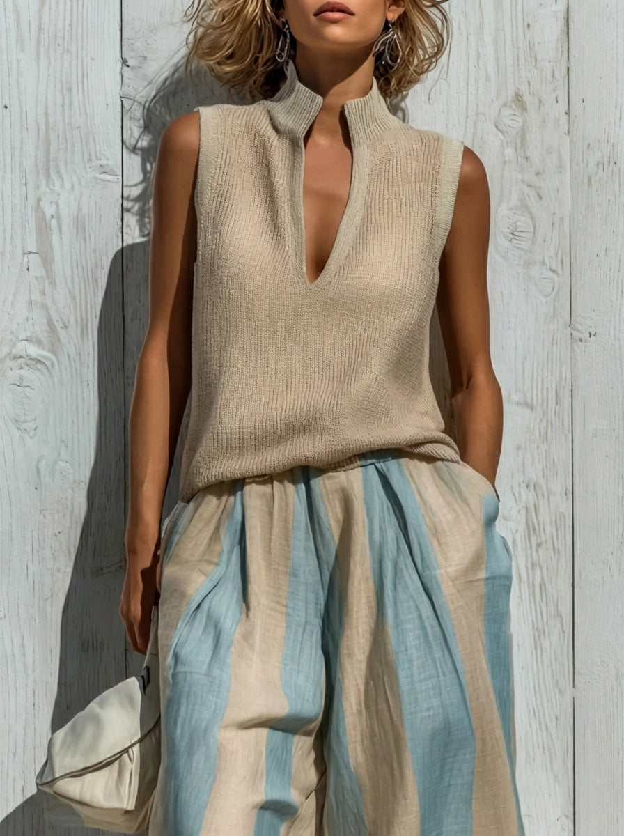 Sofía | Striped Knit Top & Palazzo Pants Set