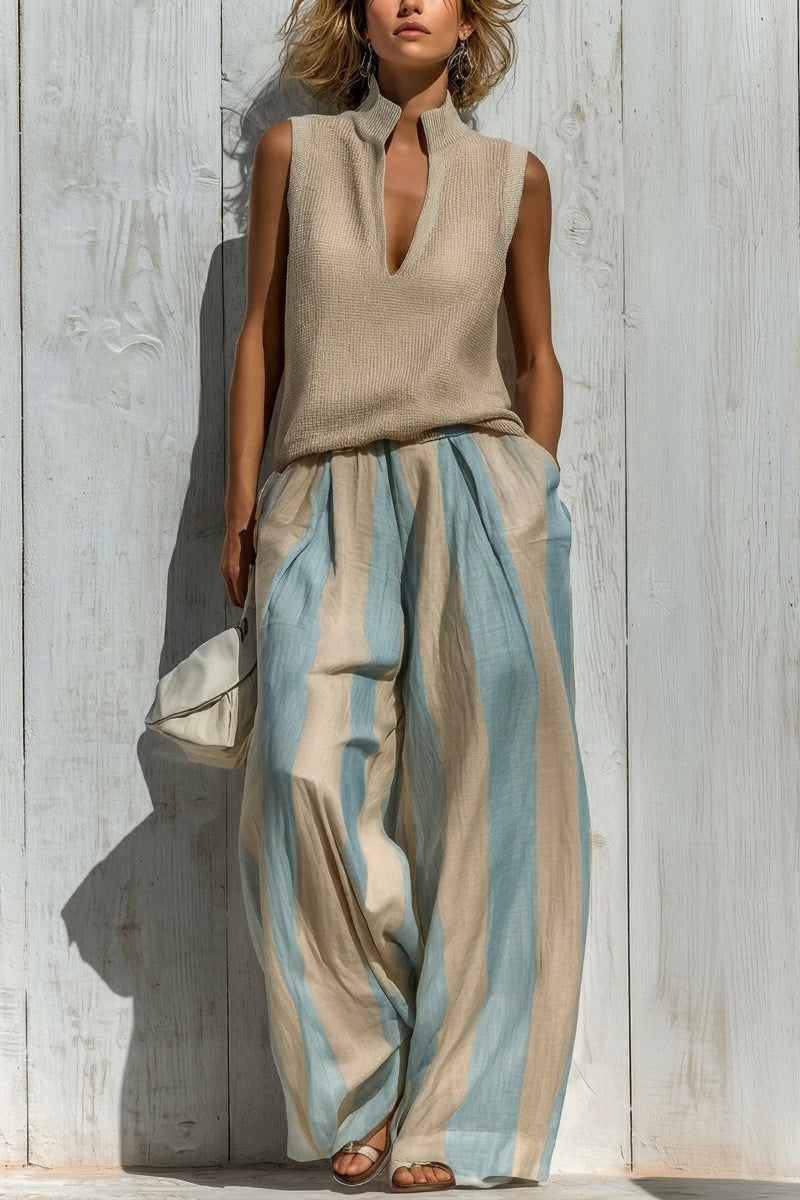 Sofía | Striped Knit Top & Palazzo Pants Set