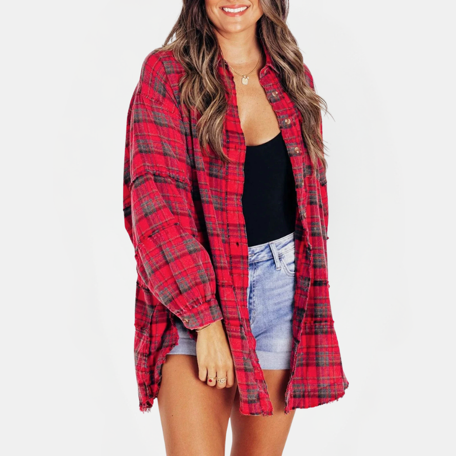 Harlow | Raw Hem Oversized Flannel Shirt