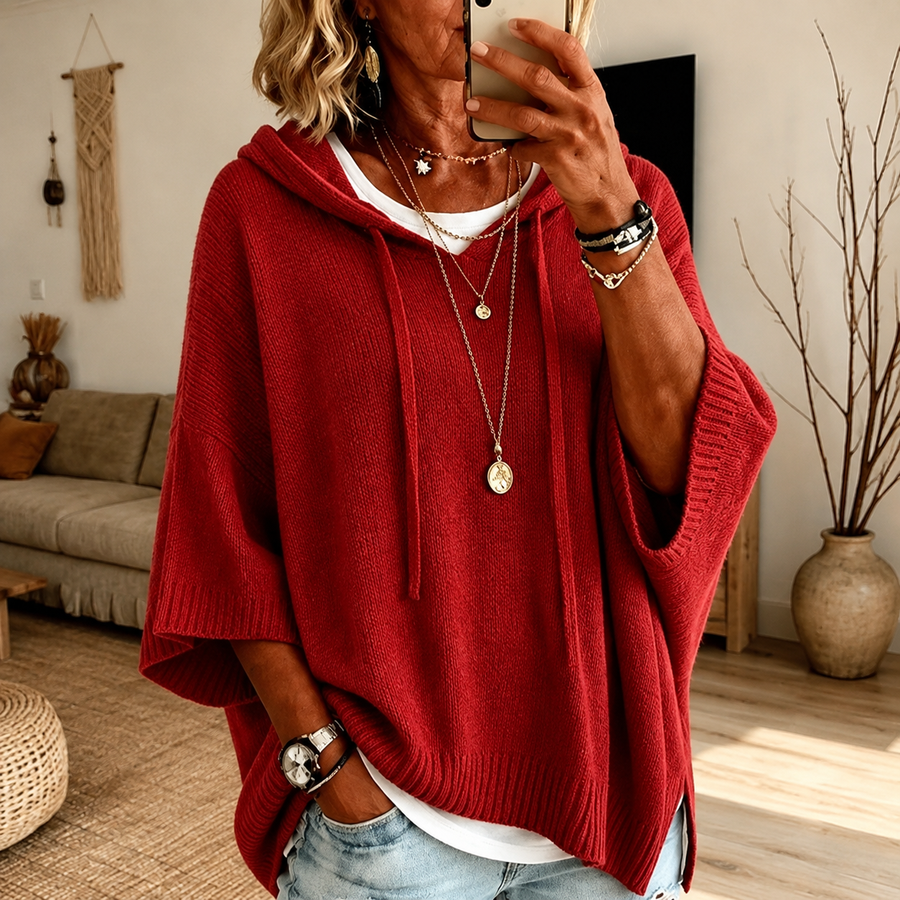 Claire™ | Red Poncho Sweater