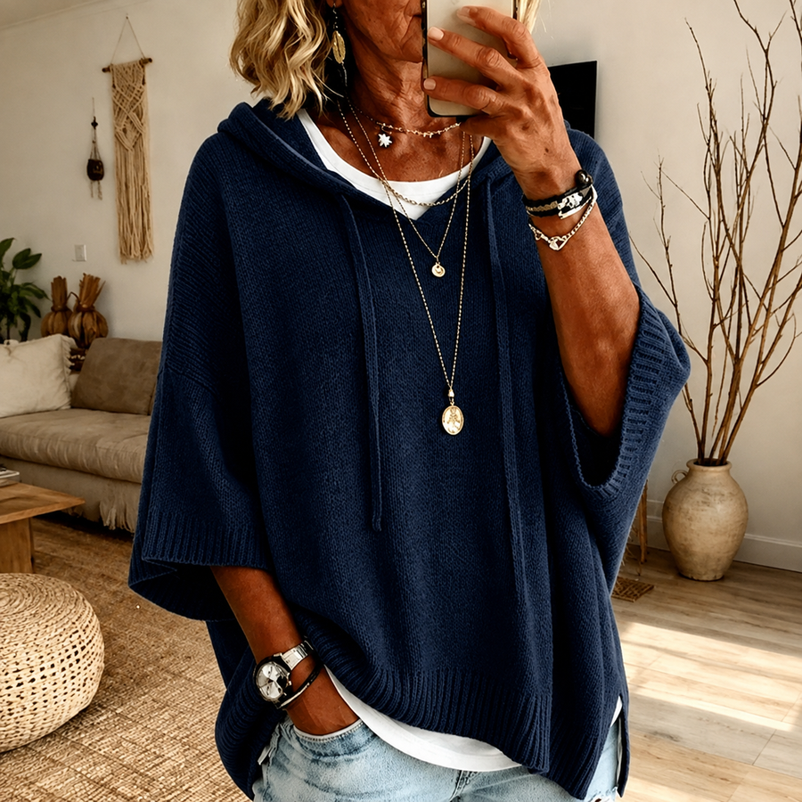 Juliette™ | Navy Blue Poncho Sweater