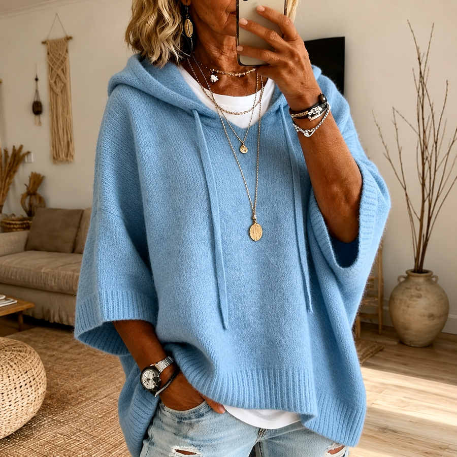 Lea™ | Sky Blue Poncho Sweater