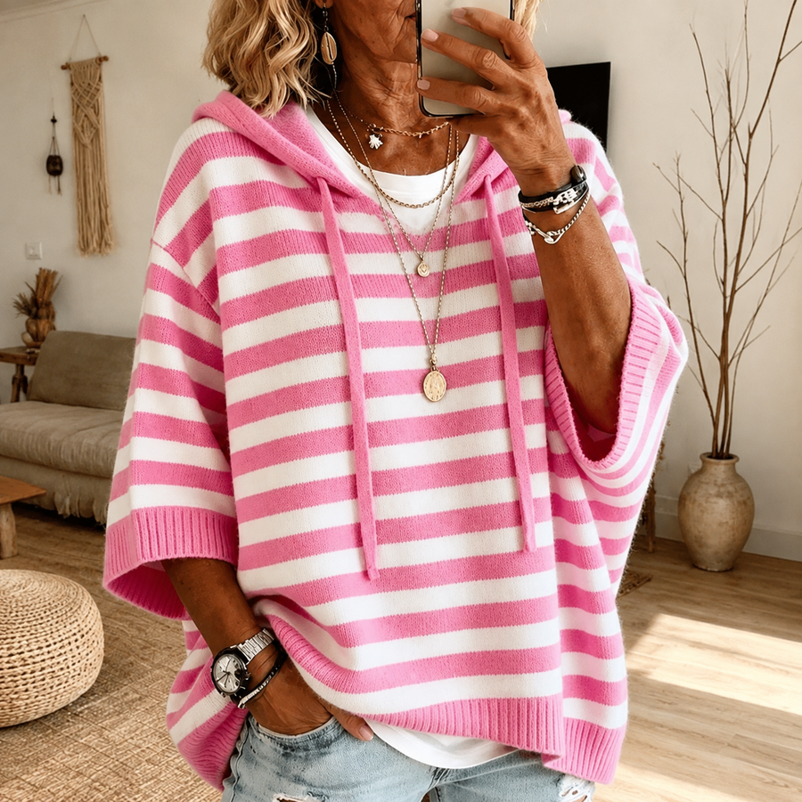 Emilie™ | Pink Striped Poncho Sweater