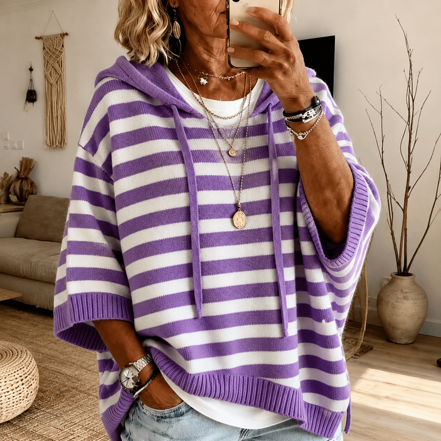 Anais™ | Purple Striped Poncho Sweater