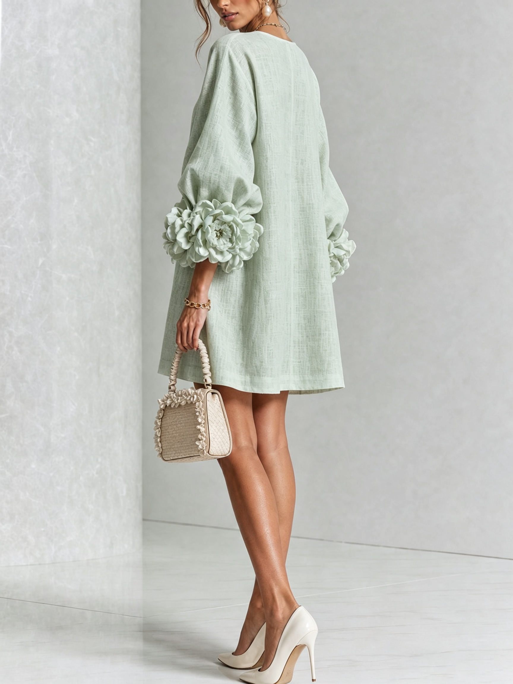 Floral Button-down Mini Dress With Striking Floral Cuffs
