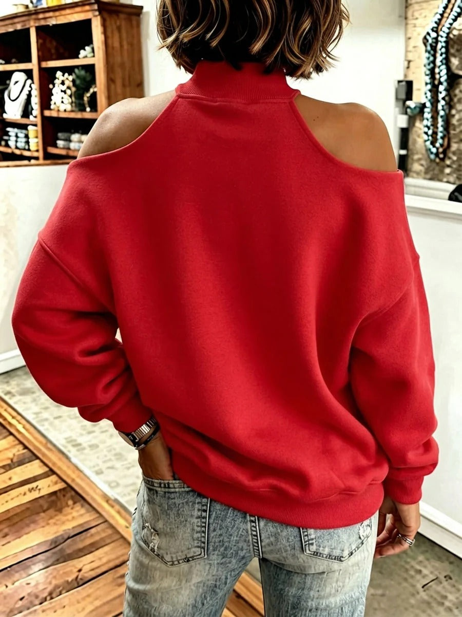 Skylar Bow-Accent Off-Shoulder Sweatshirt - detail