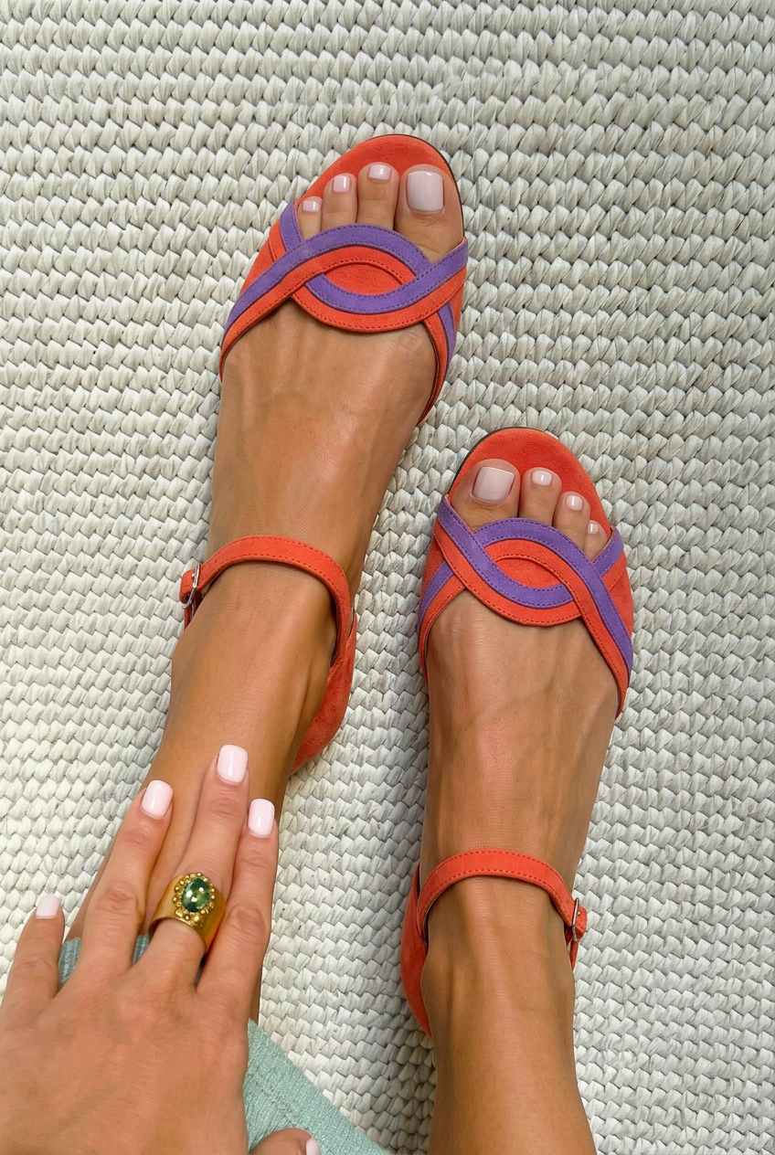 Zandy - Suede Open-Toe Interlocking Flat Sandals