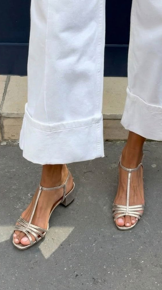Yolia - Metallic Block Heel Sandals