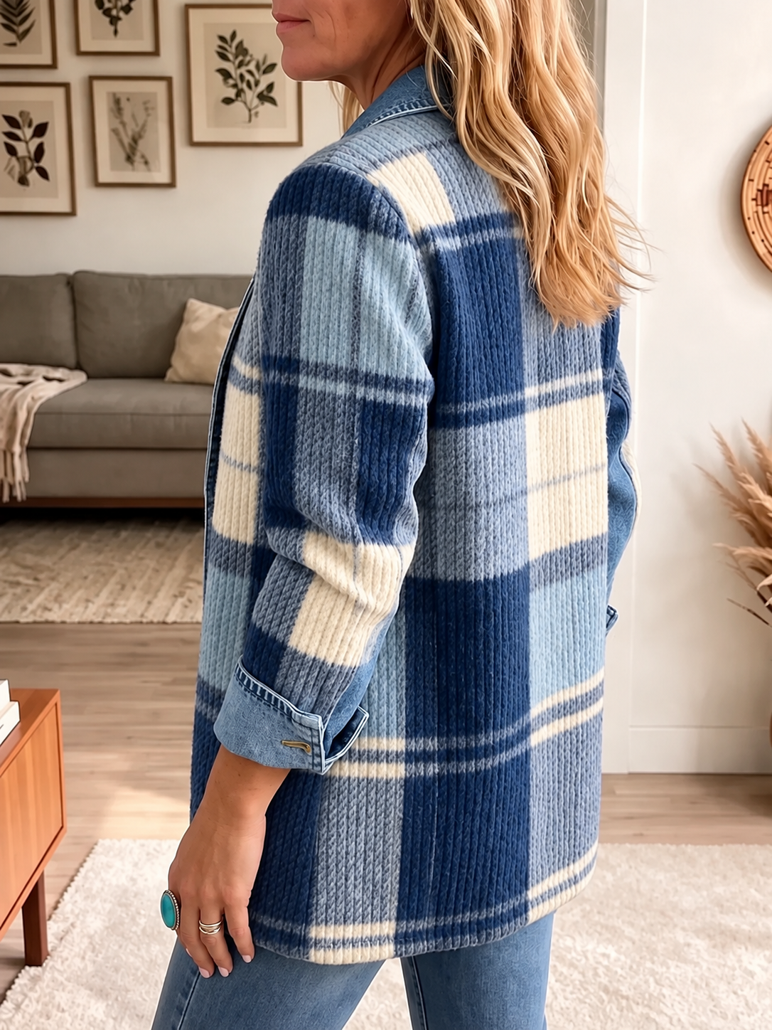 Emma | Vintage Elegant Denim Patchwork Plaid Jacket