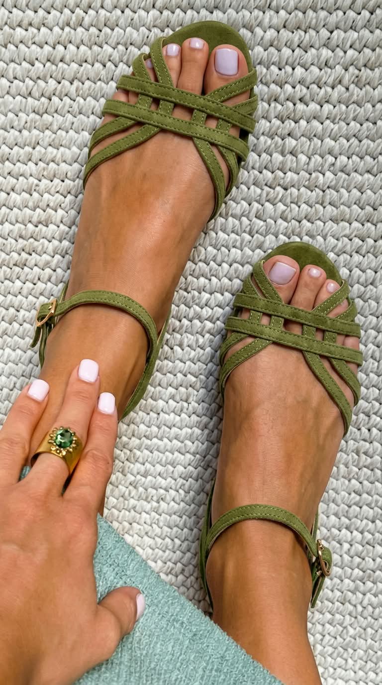 Yeri - Glossy Low Peep-Toe Sandals with T-Strap
