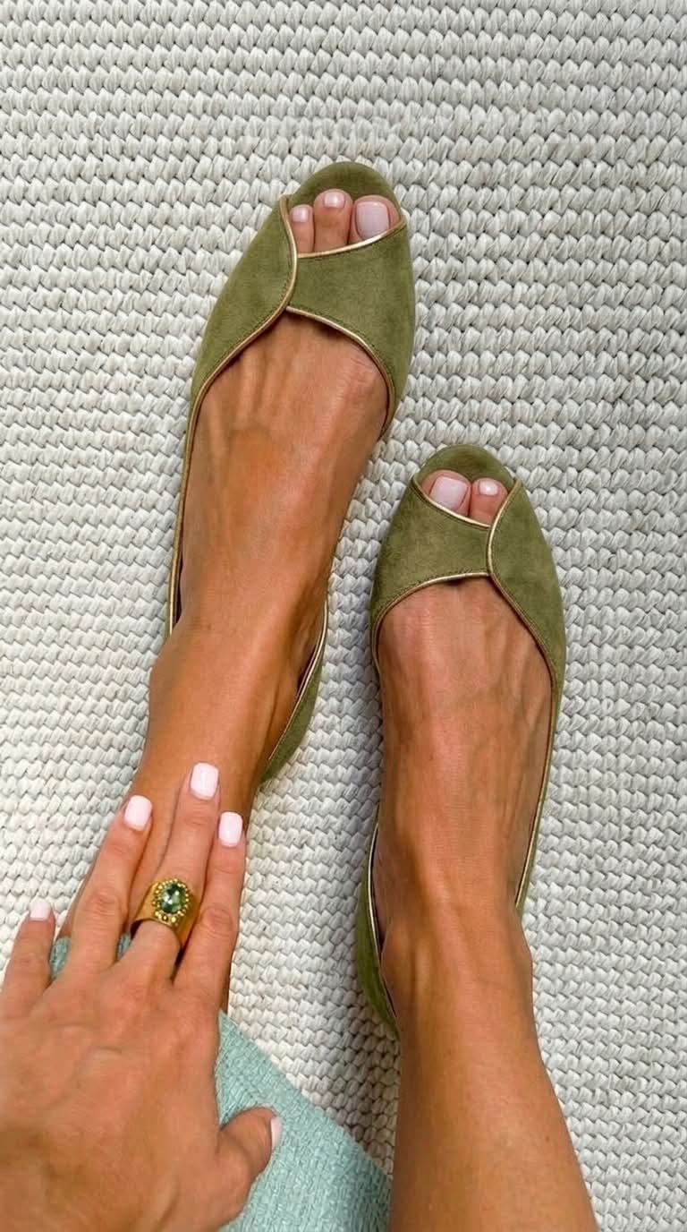 Pene - Beige and Gold Suede Open-Toe Flats