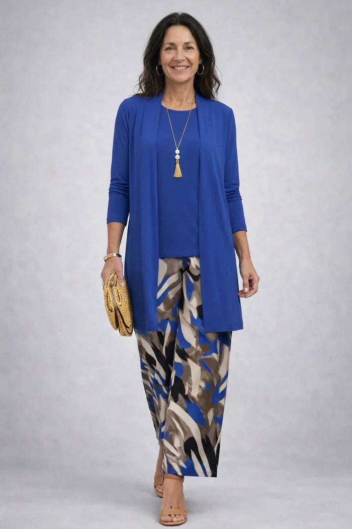 Carmen™ | Elegant 3-Piece Set with Long Cardigan and Trousers | Blue