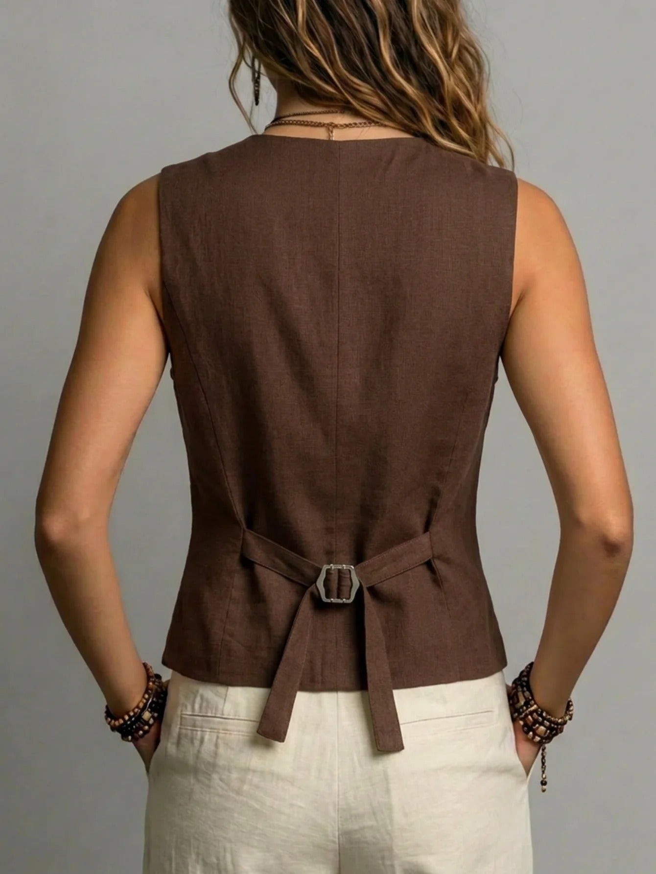 Adeline | Linen Vest with Adjustable Buckle
