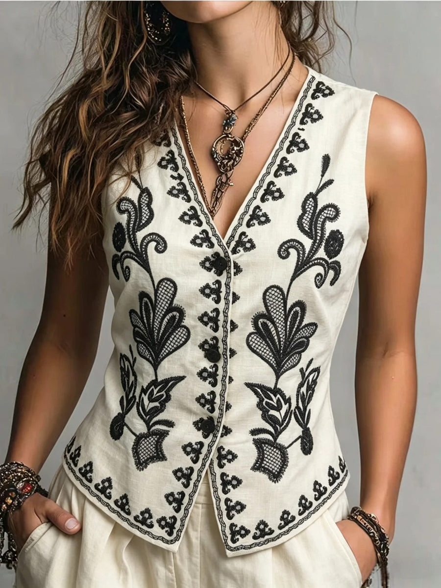 Perdita | Embroidered Cotton Vest