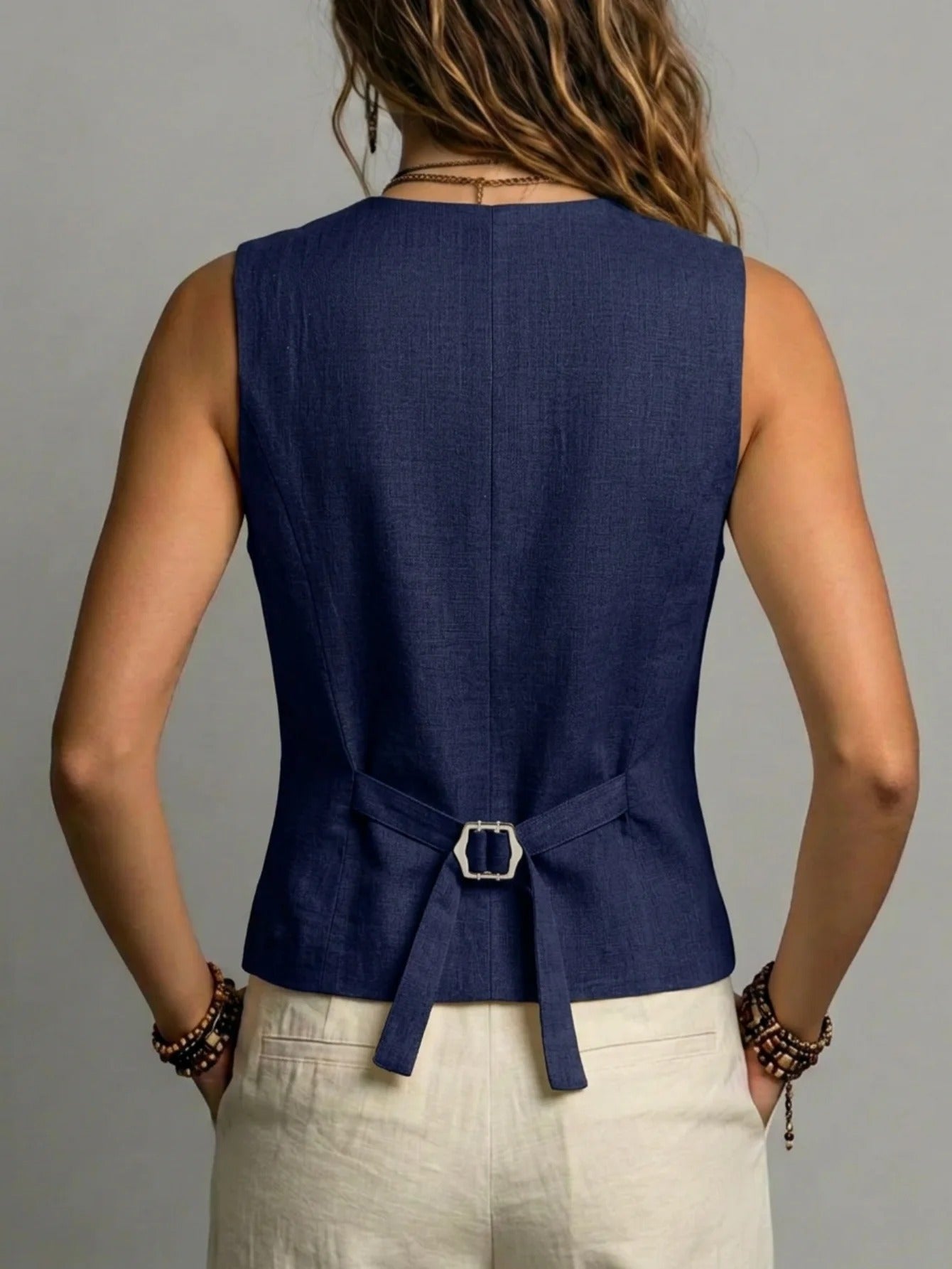 Adeline | Linen Vest with Adjustable Buckle