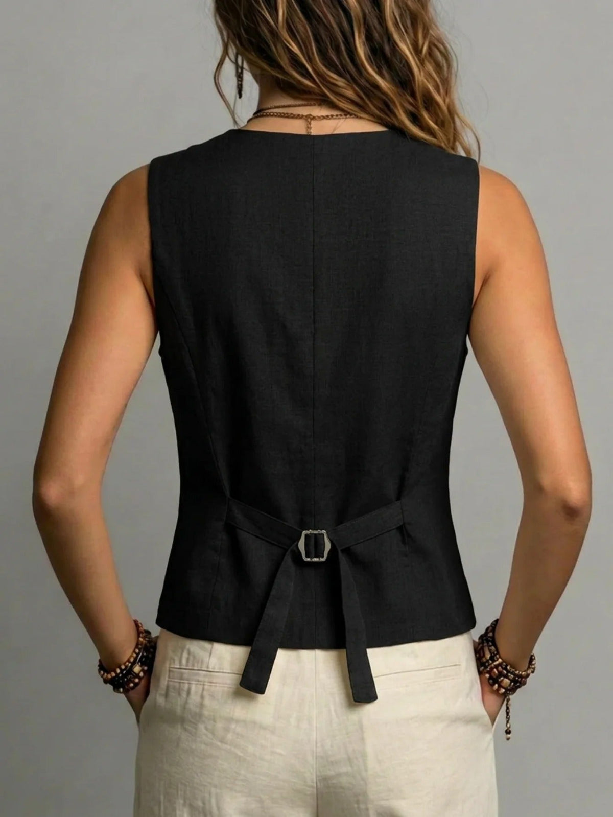 Adeline | Linen Vest with Adjustable Buckle