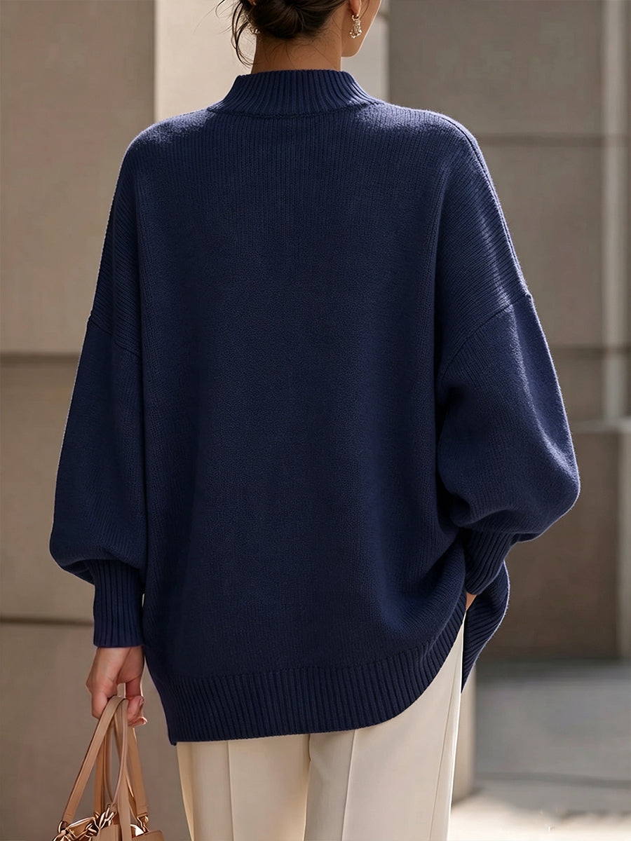 Benedetta | Oversized Ribbed Knit Sweater with Gold Buttons