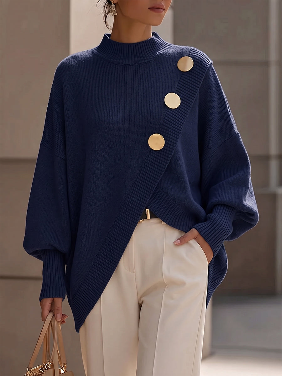 Benedetta | Oversized Ribbed Knit Sweater with Gold Buttons
