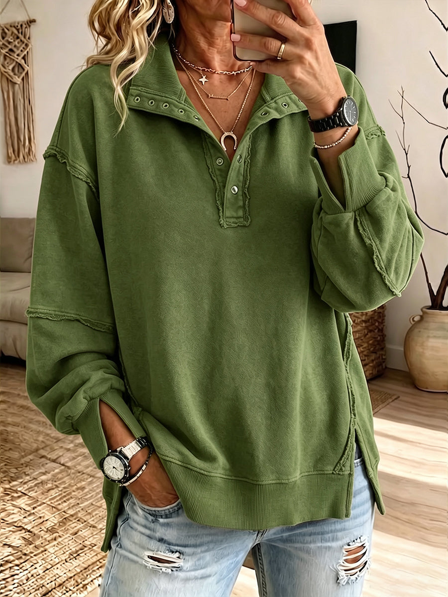 Reese | Raw-Edge Henley Sweatshirt