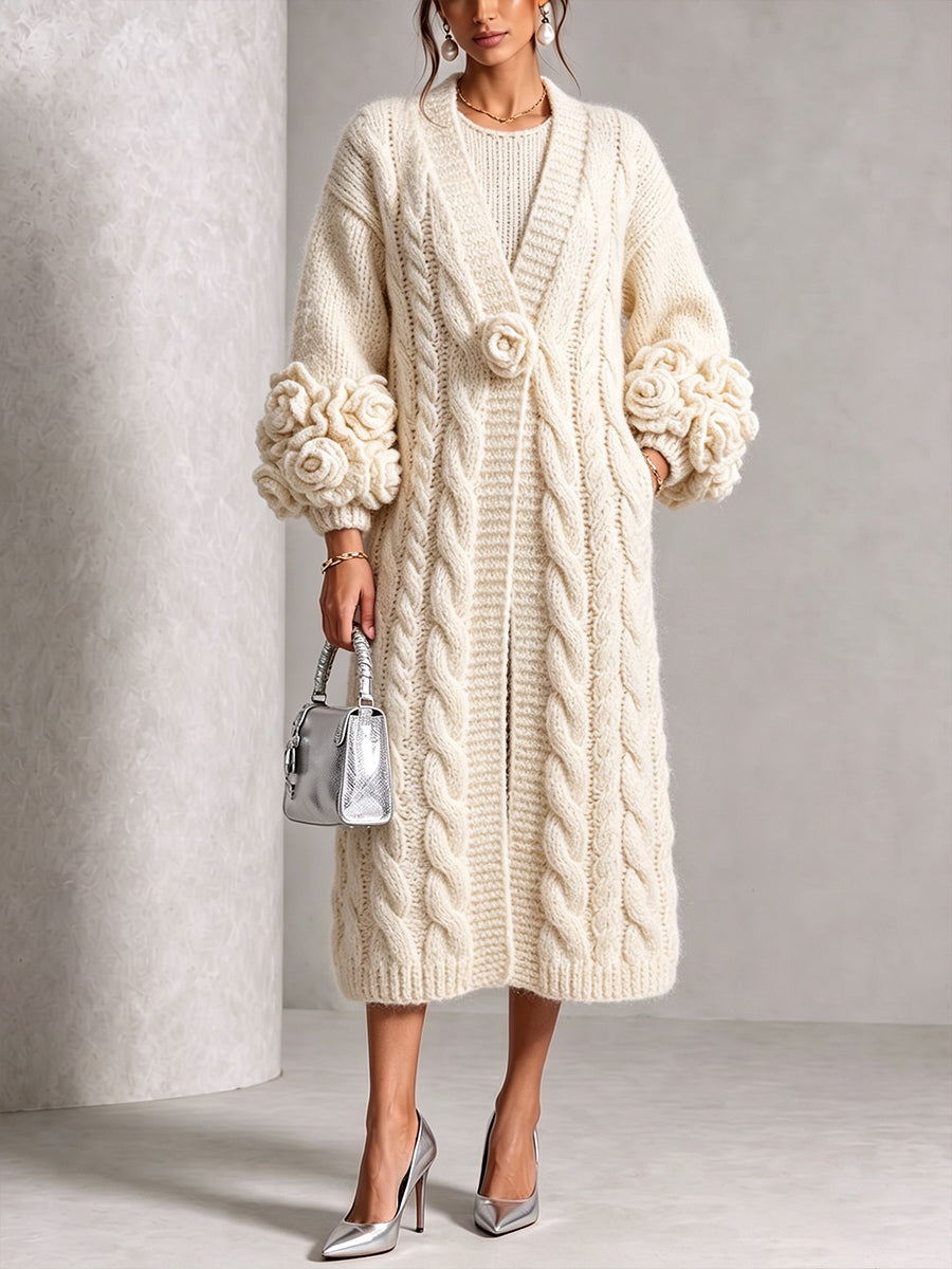 Donna | Cream Floral Cable-Knit Cardigan (Pre-order)