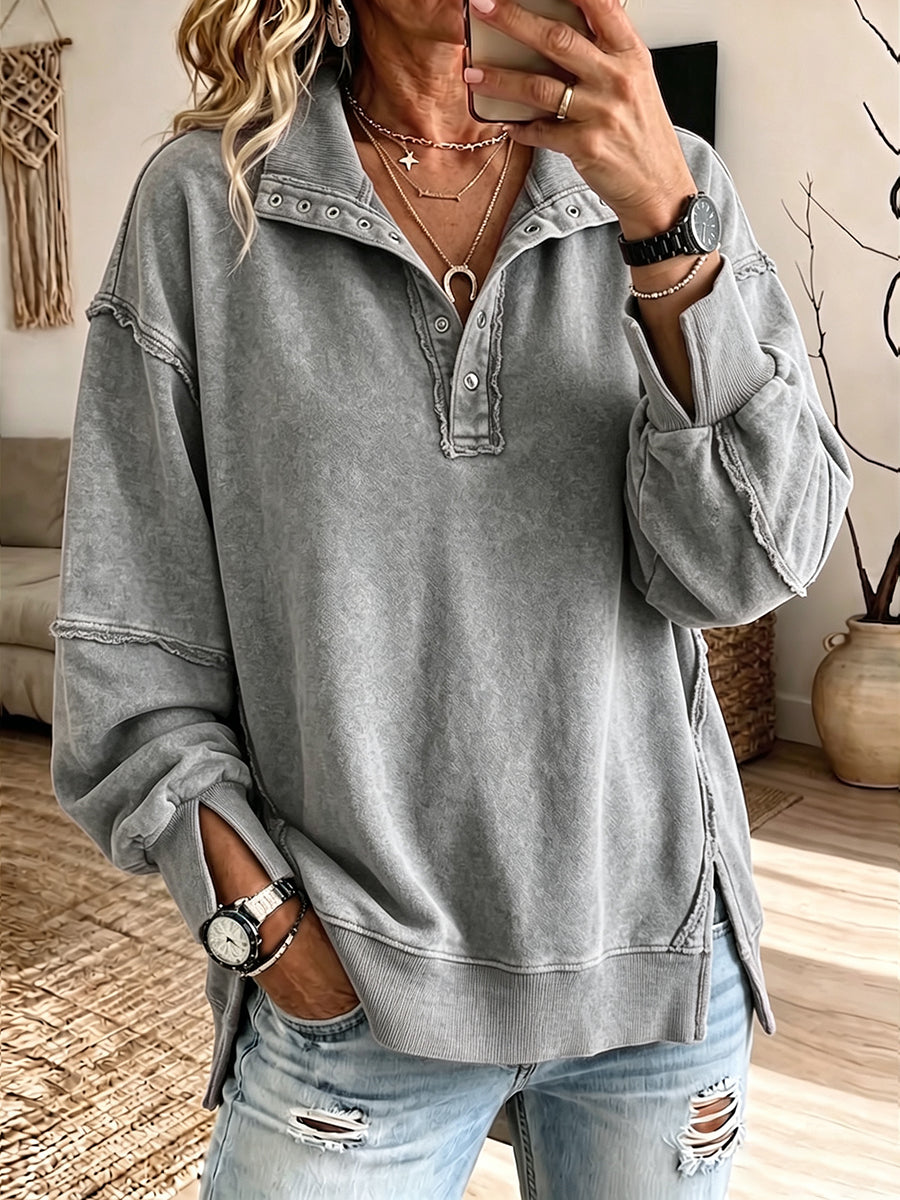 Reese | Raw-Edge Henley Sweatshirt