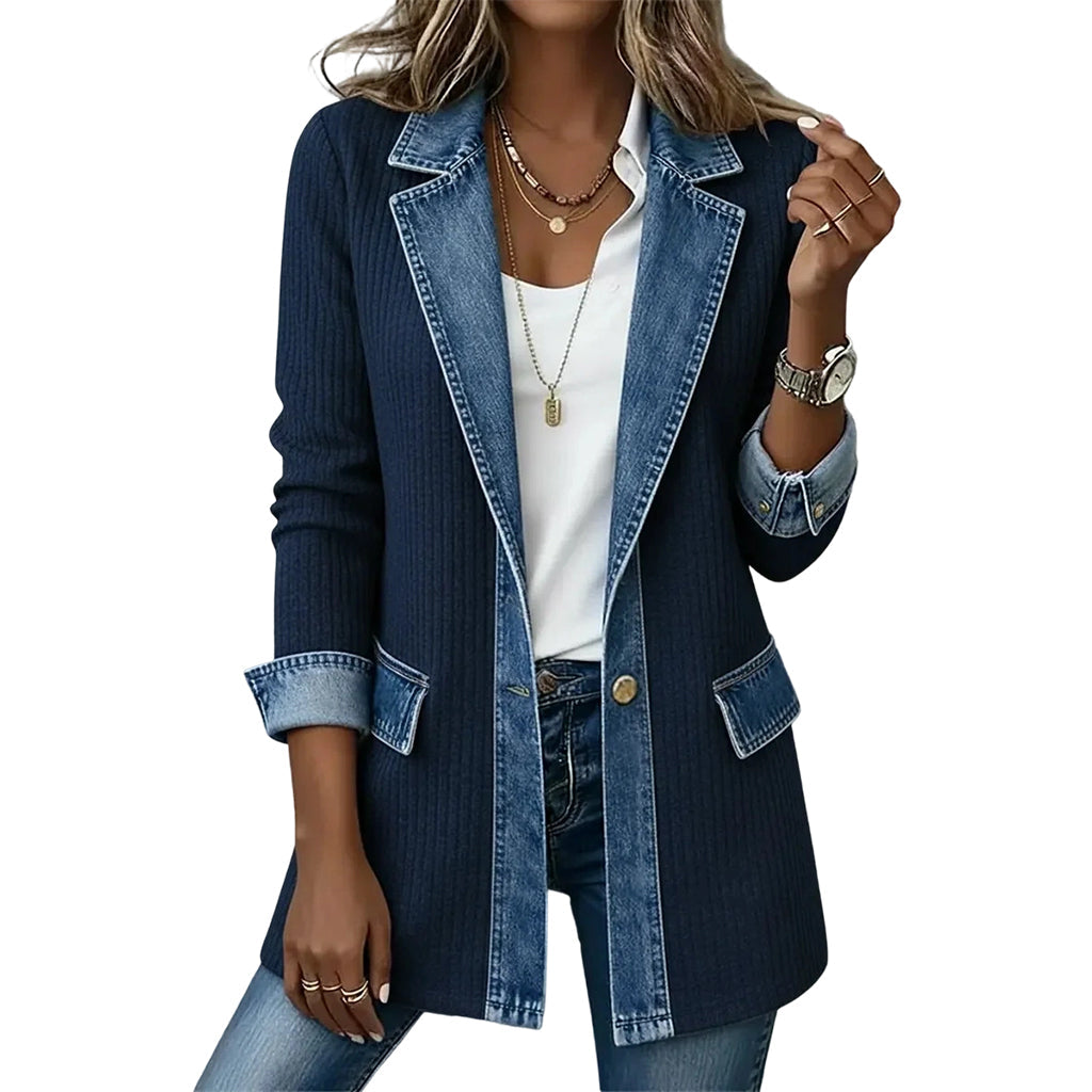Odette™ | Ribbed Knit Coat with Denim Panels