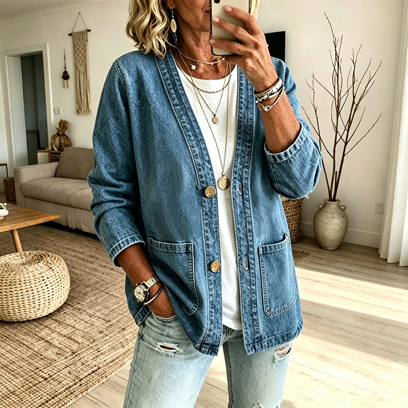 Ines | Sleeveless Denim Vest with V-Neck