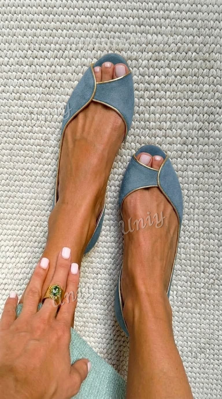 Pene - Beige and Gold Suede Open-Toe Flats